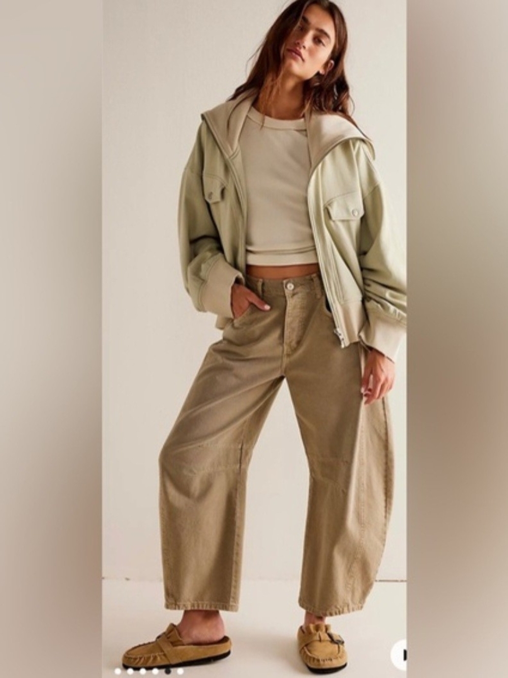 FP We The Free Good Luck Barrel Jeans 32 Taupe Wide Leg Barrel Denim Pants Boho